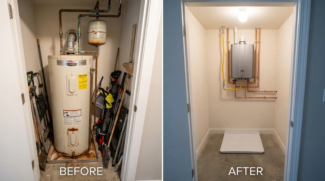 Tank water heater versus wall-mounted tankless unit comparison for Brooks, KY homeowners