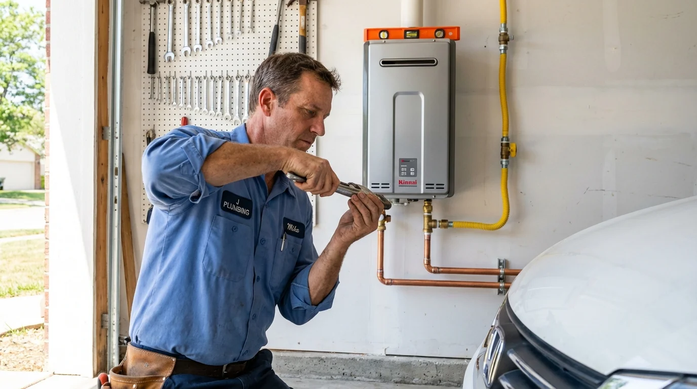 Tankless water heater installation by a Johns Plumbing LLC plumber in Brooks